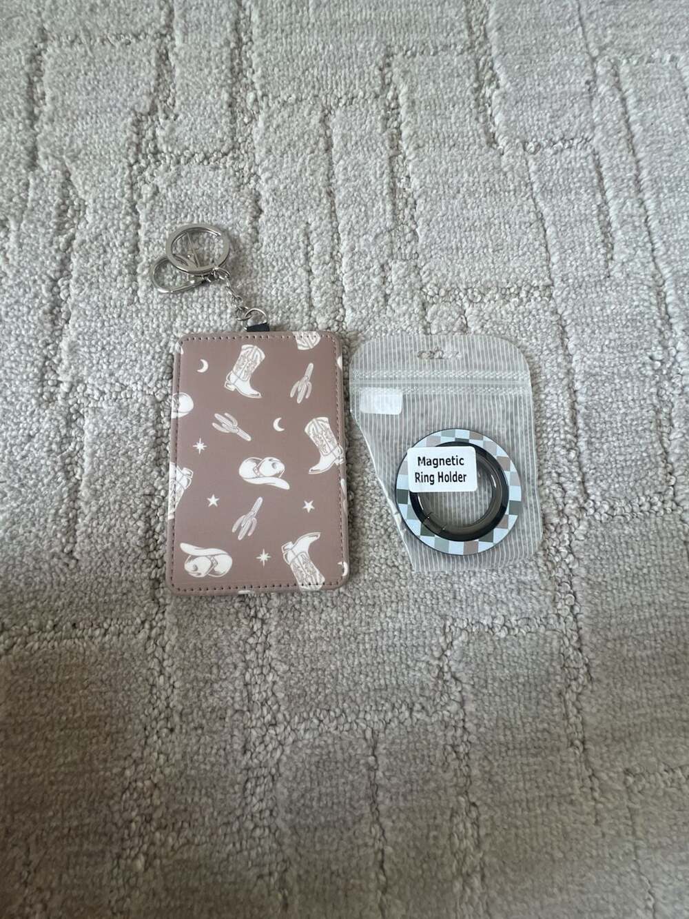 Western Cowboy Boot and Cactus Print ID Badge Holder w/ Keyring and Magnetic Rin
